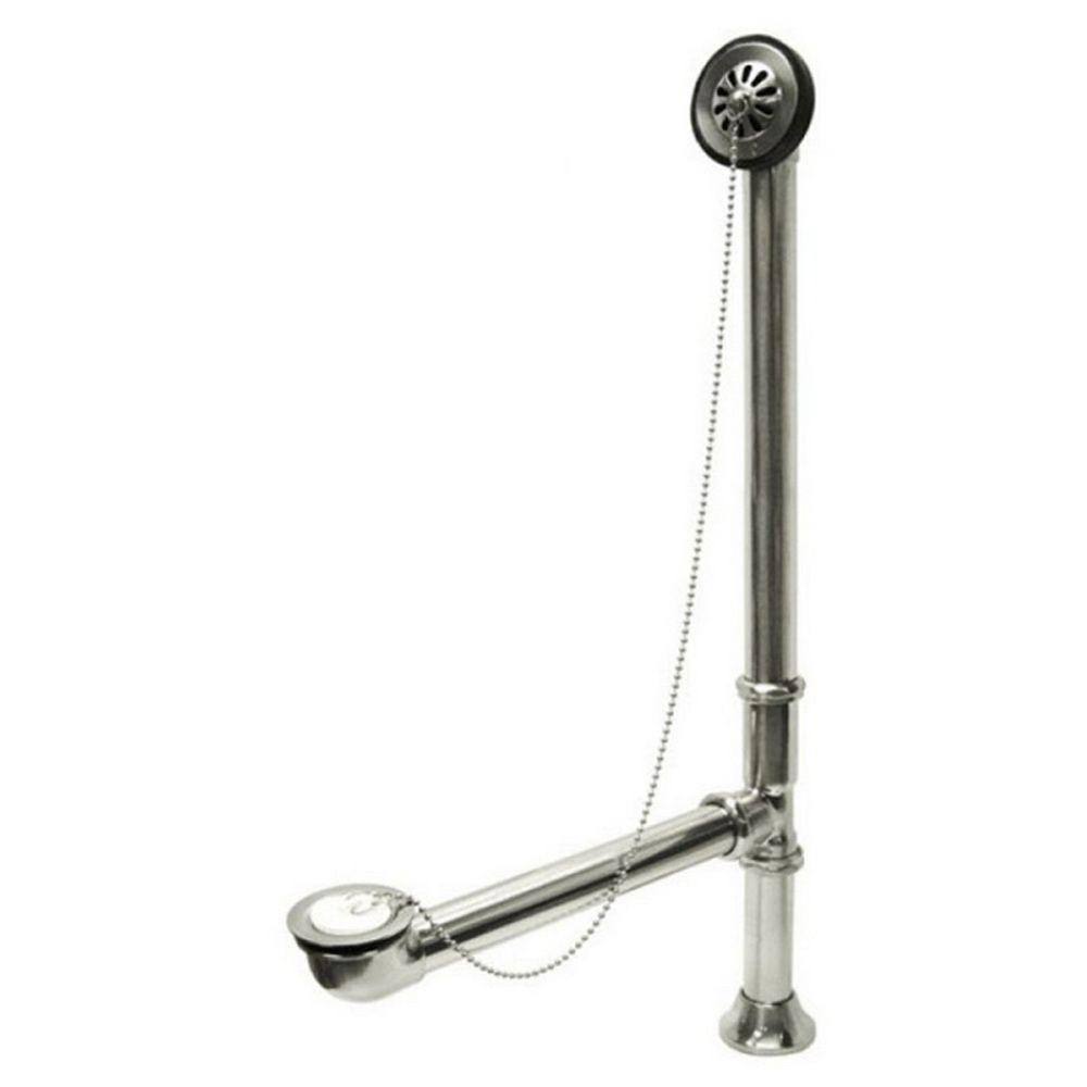 Brass Leg Tub Drain with Chain and Stopper in Chrome Z247598