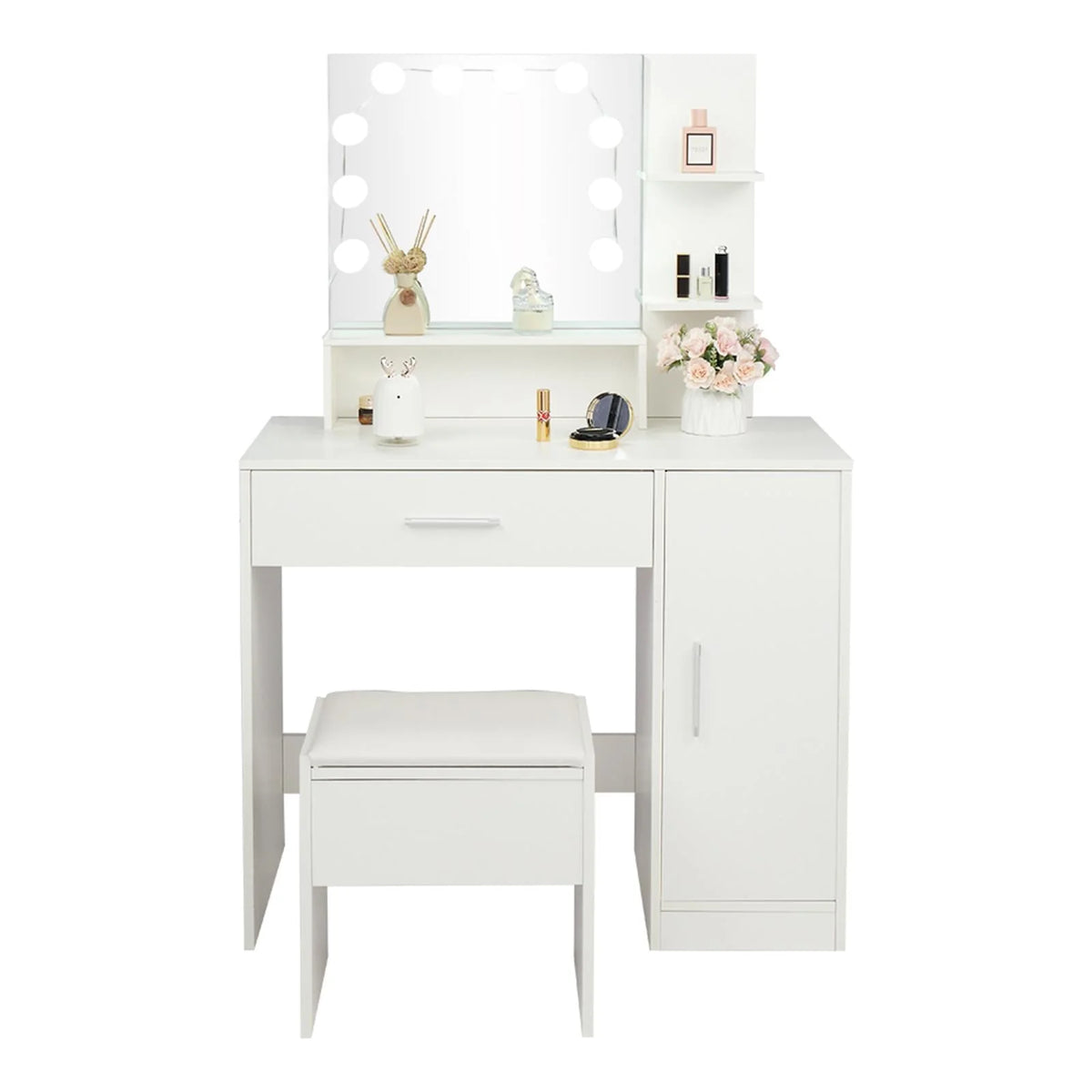 Black Vanity Set with Lighted Mirror and Stool A968