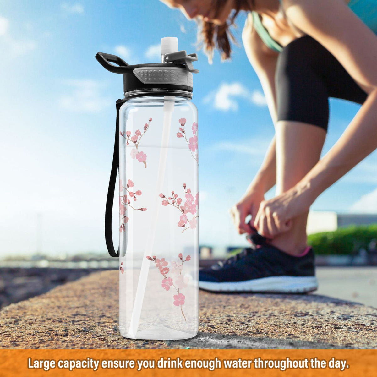 Pink Flowers Cherry Floral Branch 32oz Tritan Leakproof Sports Bottle F246
