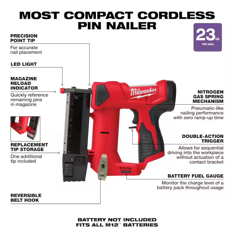 12-Volt 23-Gauge Cordless Pin Nailer with 2.0 Ah Battery U1945