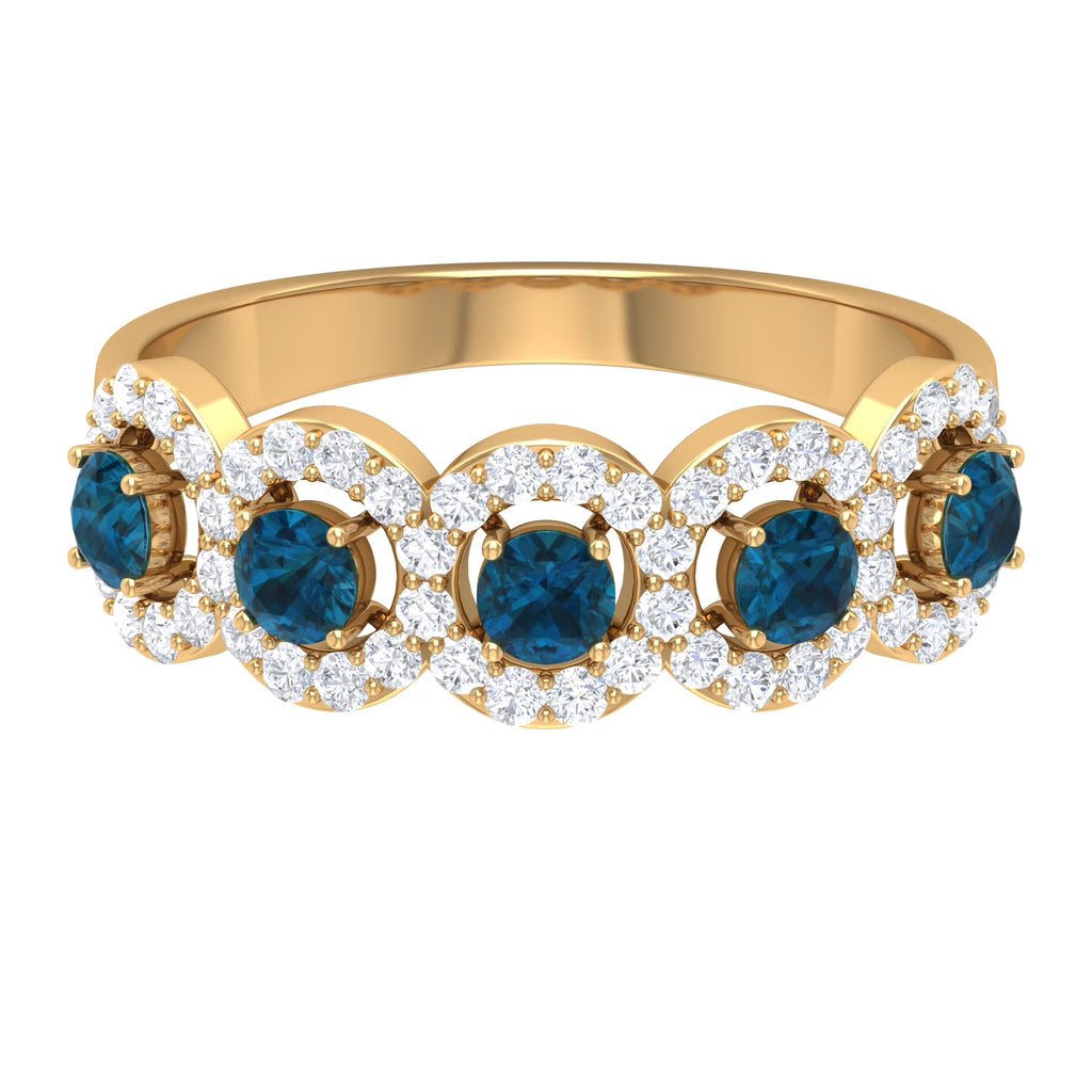 14K Yellow Gold Half Eternity Ring with London Blue Topaz and Diamond E80178