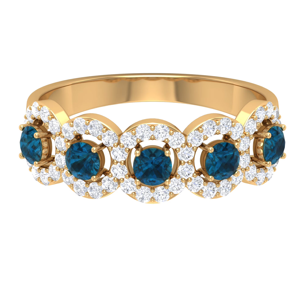 14K Yellow Gold Half Eternity Ring with London Blue Topaz and Diamond E80178