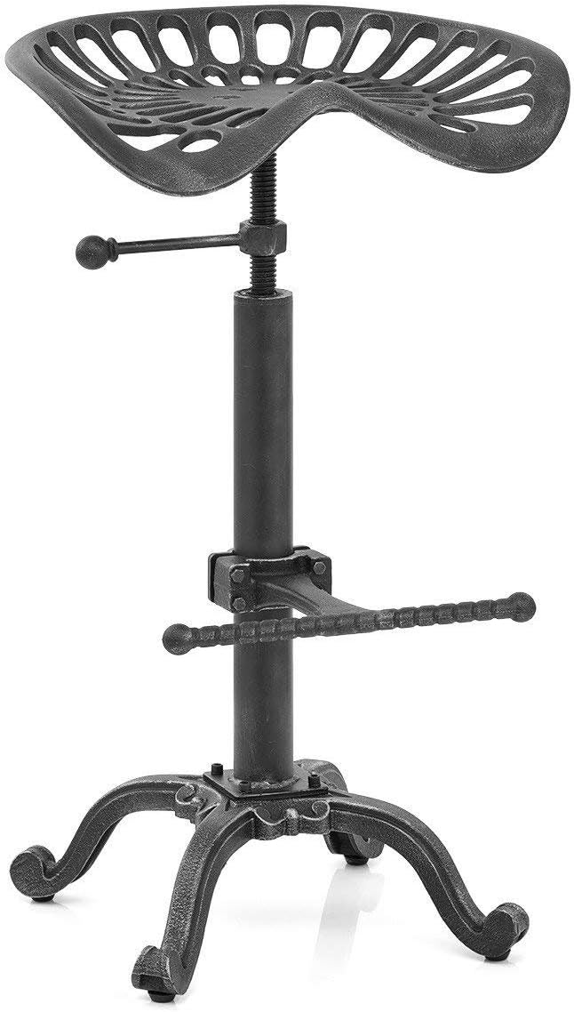 Rustic Industrial Farmhouse Tractor Seat Counter Height Adjustable Bar Stool Cast Iron Swivel Stool V9496
