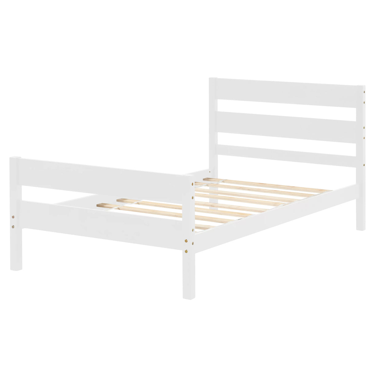 White Twin Wood Bed Frame with Headboard & Footboard Y41076