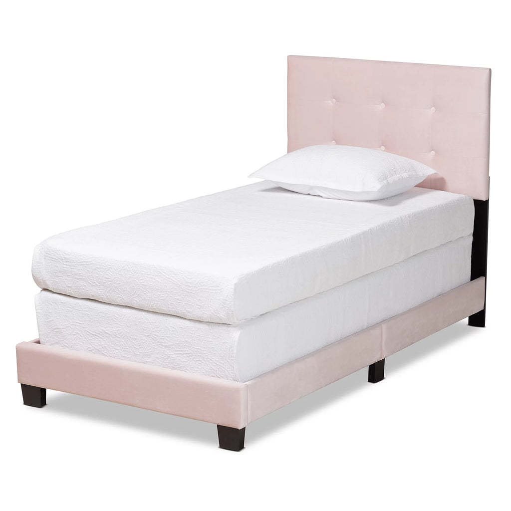 Light Pink Velvet Tufted Panel Bed W692517