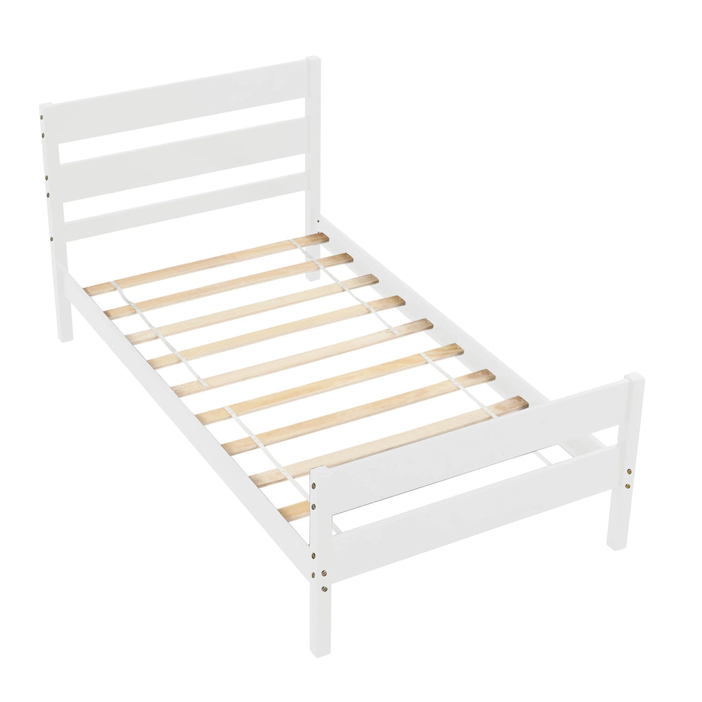 White Twin Wood Bed Frame with Headboard & Footboard Y41076