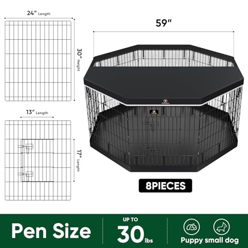 8 Panel Metal Dog Playpen with Grey Pad and Top Cover B223