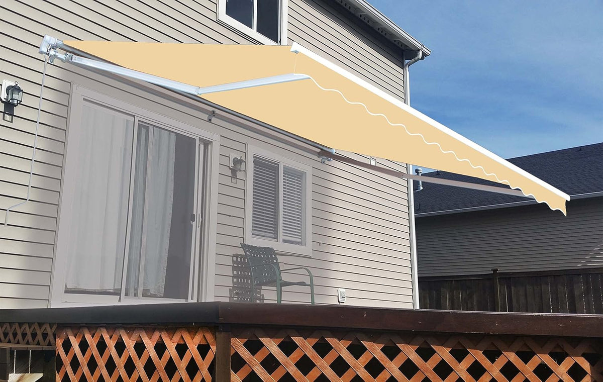 Blue and White Striped Retractable Patio Awning 13 x 10 Feet Q15096