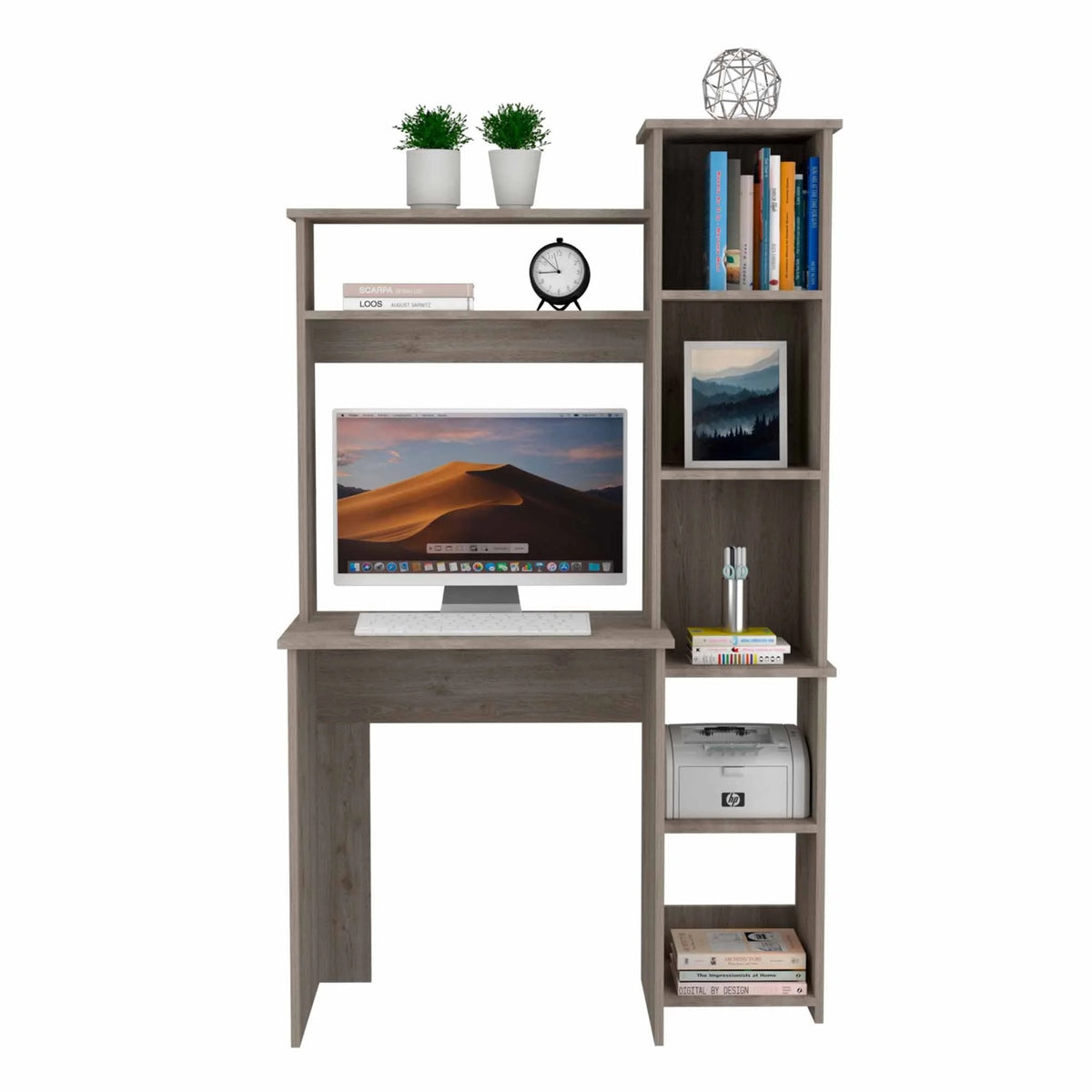 Light Grey Writing Desk with Bookcase L6223