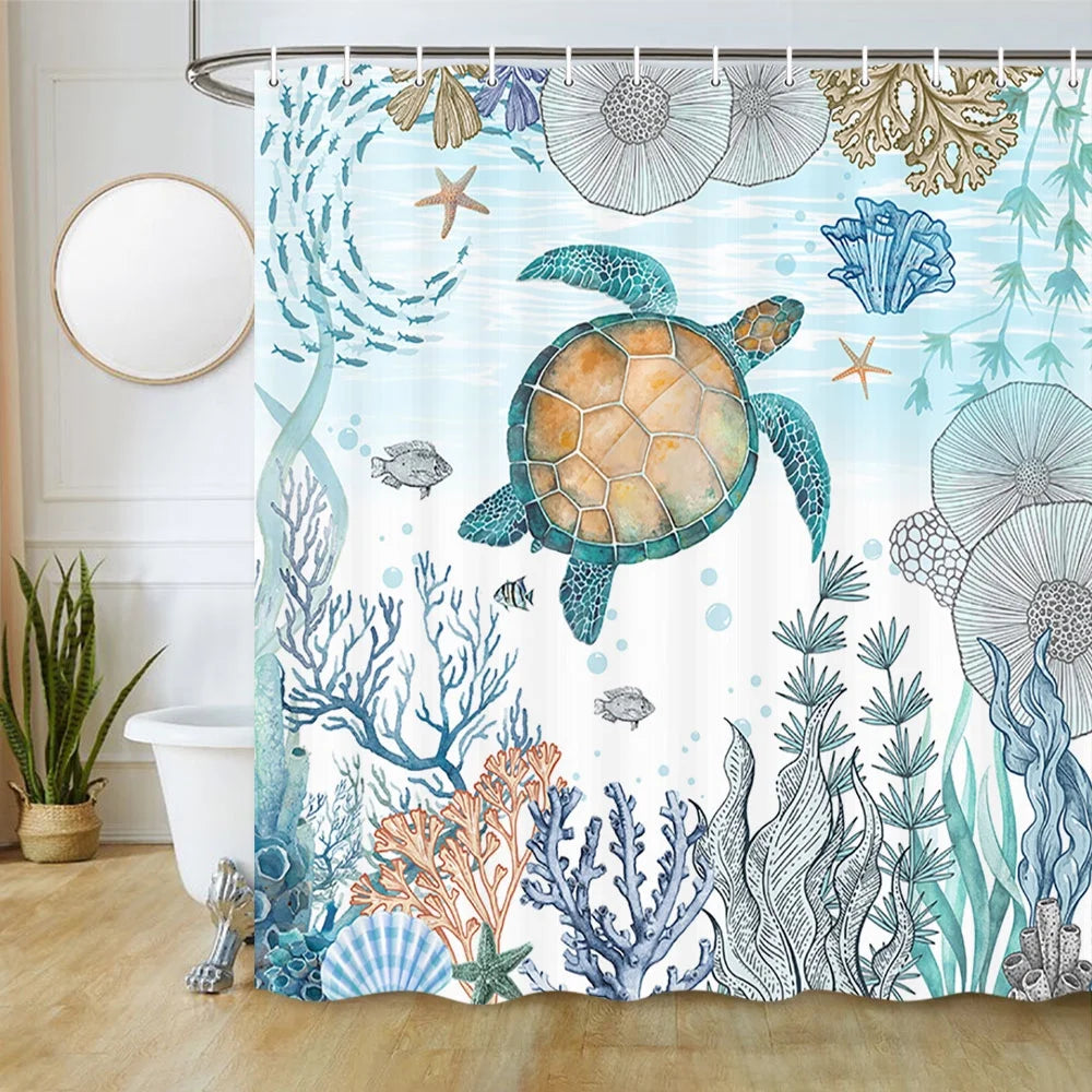 Nautical Beach Fabric Shower Curtain with Hooks 69 x 70 Inch X371