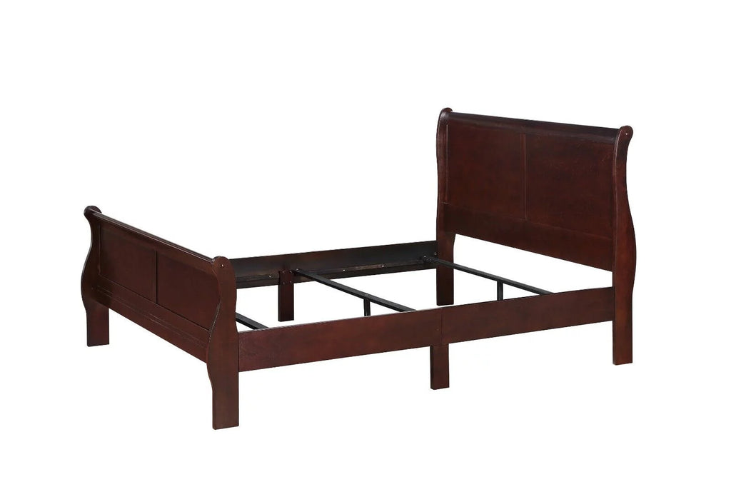 Twin Size Panel Bed and 2 Nightstands Cherry Brown Wooden Bedroom Set N3064