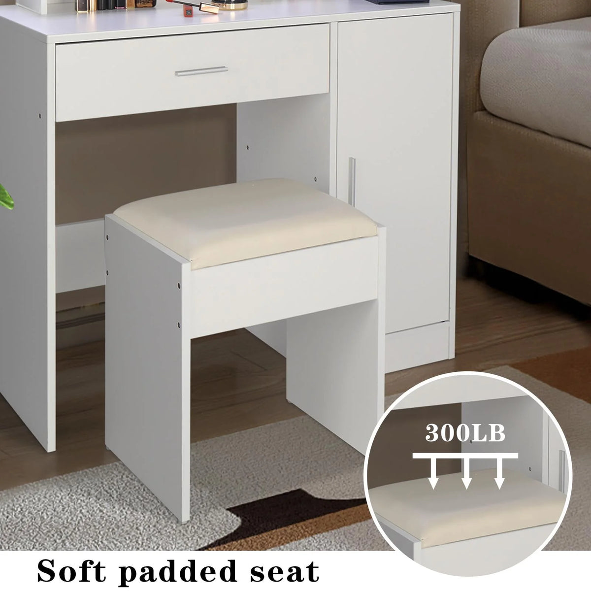 Black Vanity Set with Lighted Mirror and Stool A968