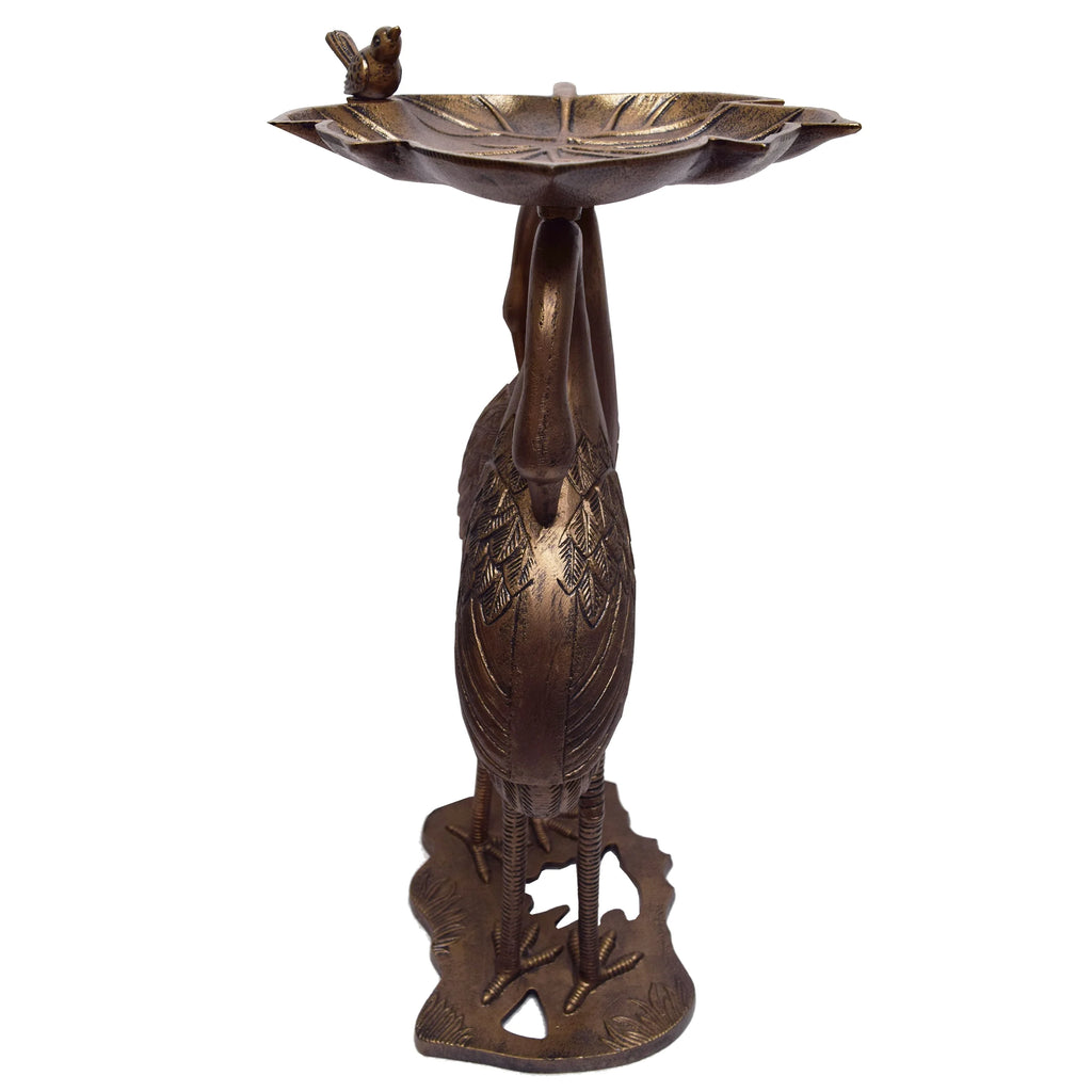Cast Aluminum 30-in Twin Crane Bird Bath with Leaf Bowl G503