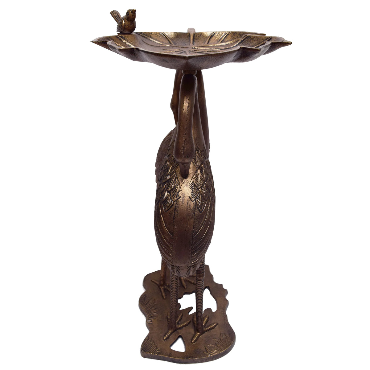 Cast Aluminum 30-in Twin Crane Bird Bath with Leaf Bowl G503