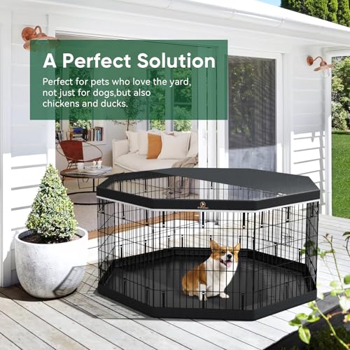 8 Panel Metal Dog Playpen with Grey Pad and Top Cover B223
