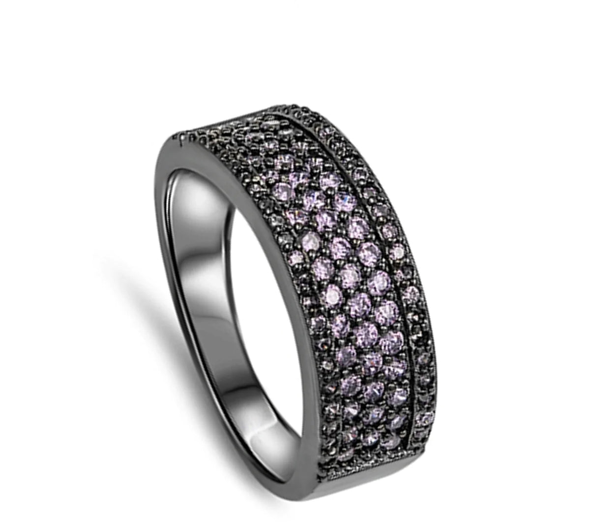 Black Tone Simulated Amethyst Ring .925 Sterling Silver Band Purple CZ Size 6 B481