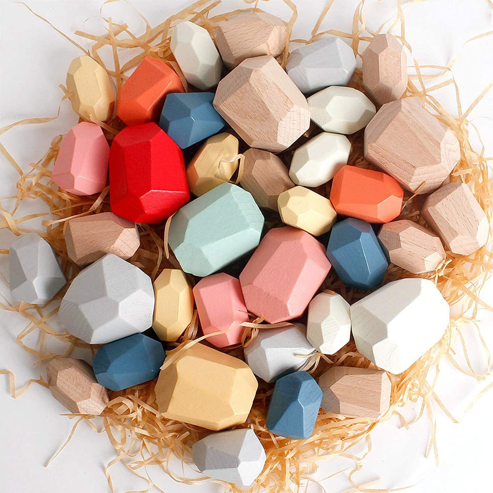 36pcs Wooden Colorful Stone Toy Stacking Building Educational Toy for Toddler F343