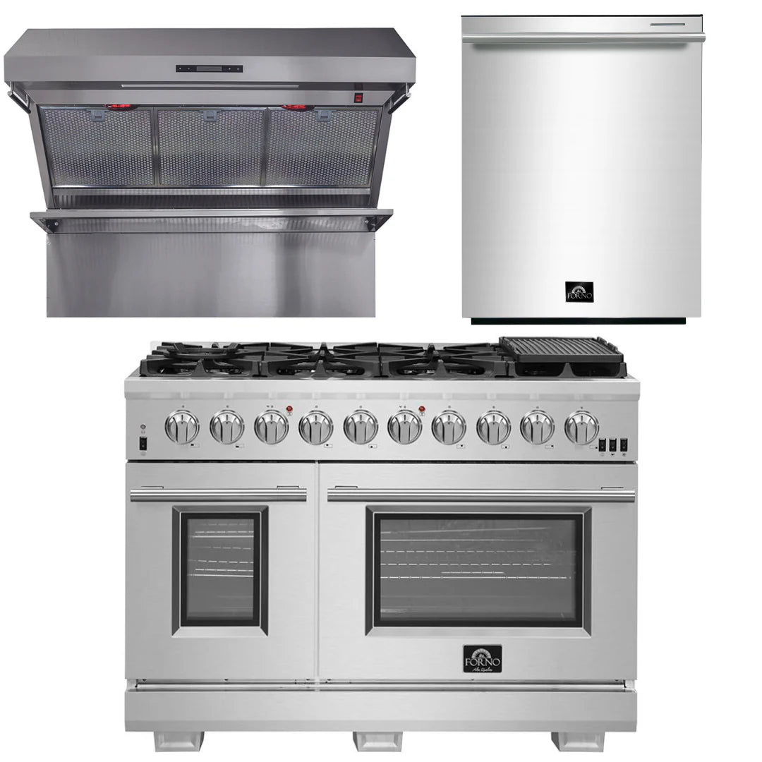 48 Inch Gas Burner Electric Oven Pro Range, Wall Mount Range Hood, Dishwasher F466