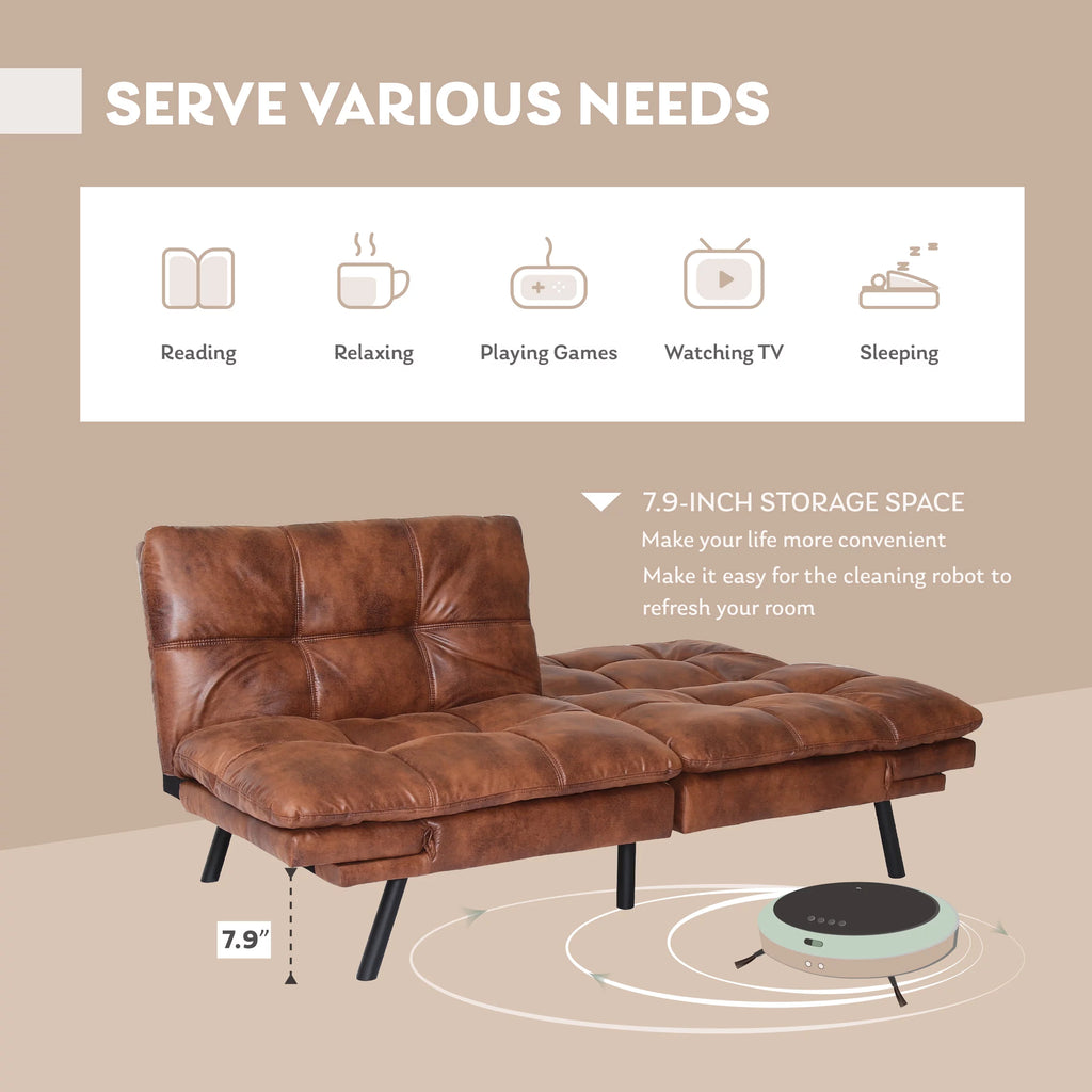 Brown Convertible Memory Foam Futon Sofa Bed O532