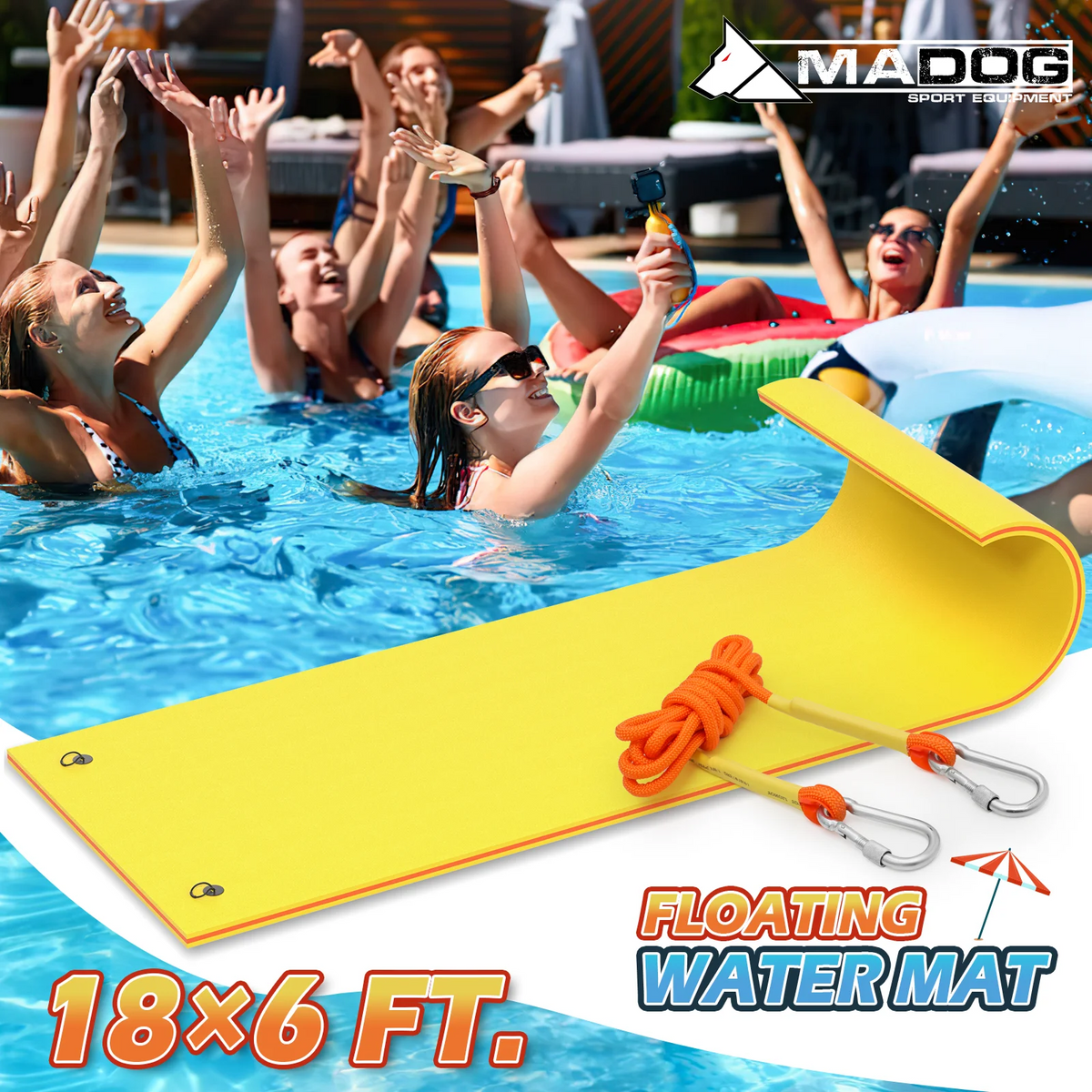 18x6FT 3-Layer Tear-Resistant XPE Foam Water Floating Pad, Yellow W86033