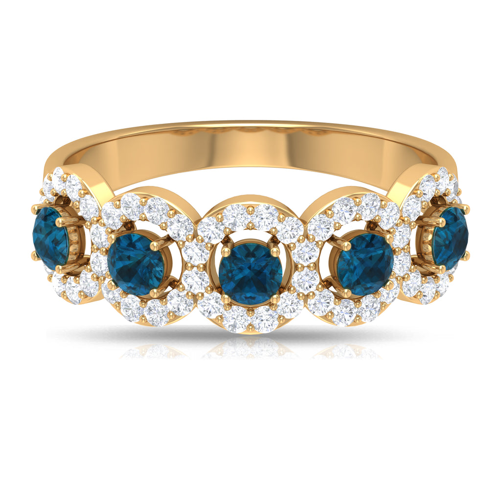 14K Yellow Gold Half Eternity Ring with London Blue Topaz and Diamond E80178