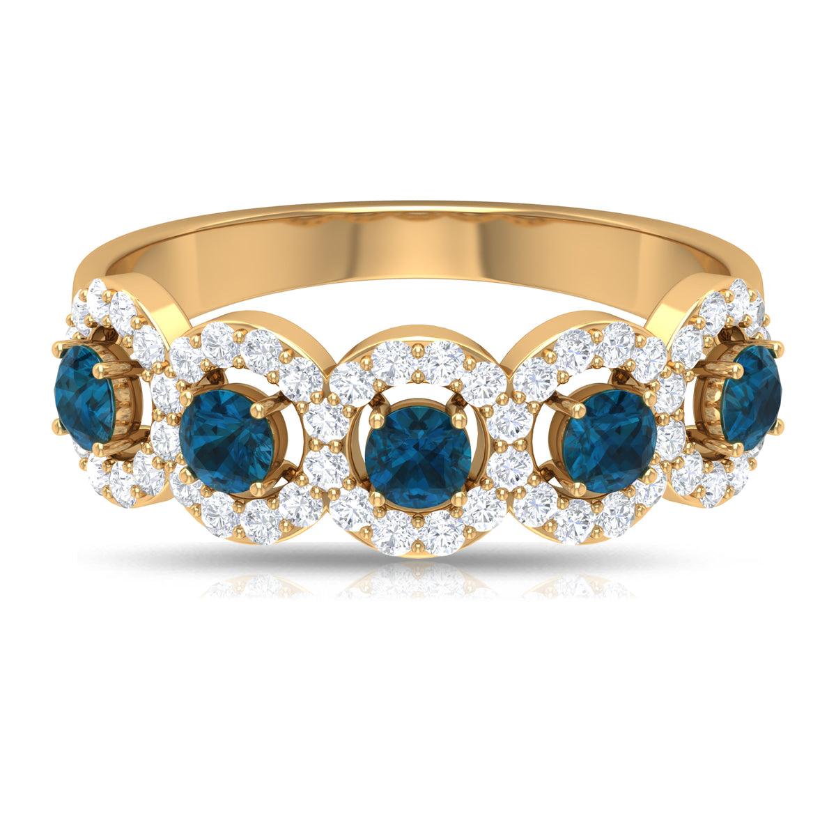 14K Yellow Gold Half Eternity Ring with London Blue Topaz and Diamond E80178